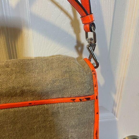 Theyskens Theory Flap Shoulder/crossbody Bag neon orange leather & khaki fabric - Picture 16 of 16